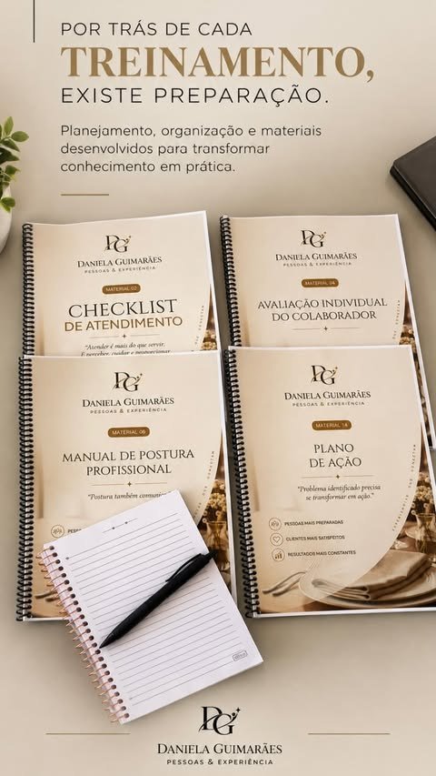 Materiais da metodologia DG: checklist de atendimento, avaliação individual, manual de postura e plano de ação